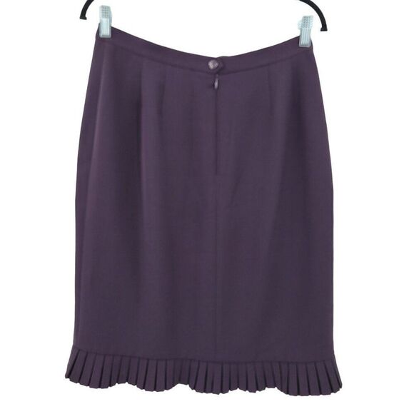 Vintage 80s Petite Skirt 10 Purple Pleated Ruffle Pink Trim Trumpet Career Work - Picture 7 of 10